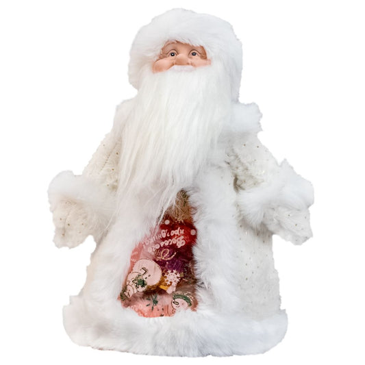 Weihnachtsmann Dekofigur in Weiß mit Fach für Süßigkeiten & Geschenke – 35 cm