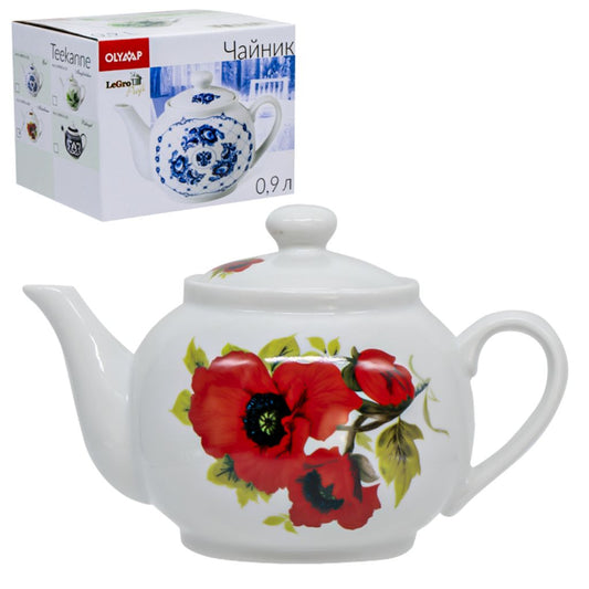 Teekanne Mohnblumen  0,9L Porzellan  Kanne Teebereiter Teezubereiter Tee