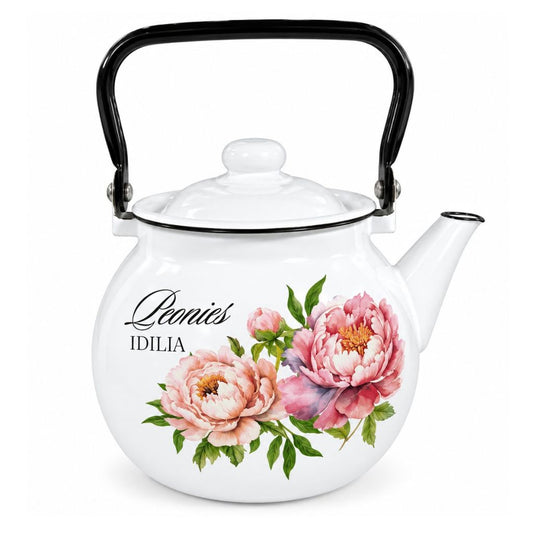 Teekanne „Pfingstrose Idilia“ – emailliert, 3,5 L Wasserkessel