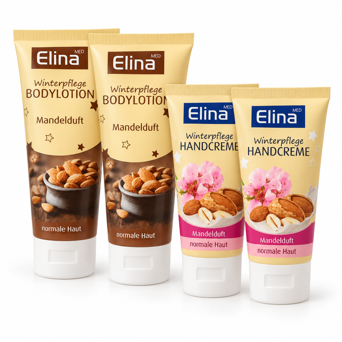 Elina MED Winterpflege-Set Mandelduft – 2 × Bodylotion & 2 × Handcreme