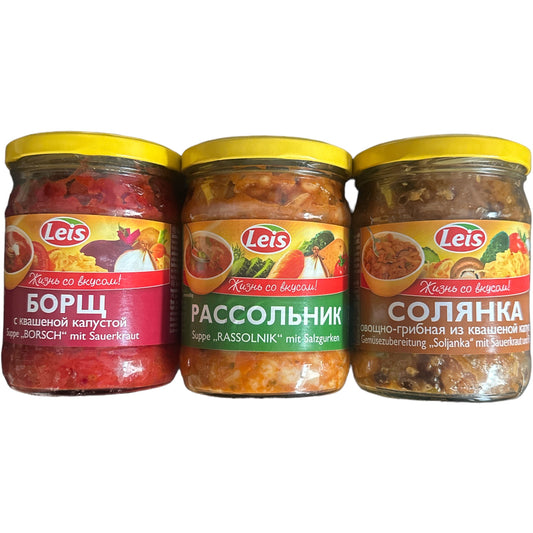 Traditionelle Set Rassolnik+Soljanka +Borsch 3x 480g. Leis