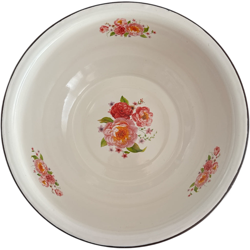 Emaillierte Schüssel mit Blumenmuster –  Ø28 x 8,5 cm