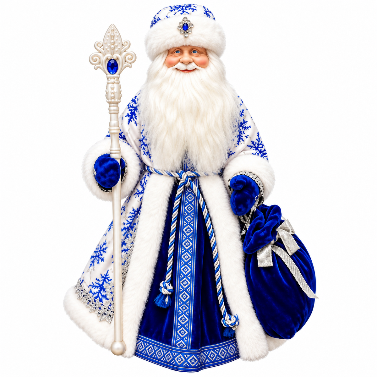 Ded Moroz – Väterchen Frost, 40 cm, Blau-Weiß, mit Geheimfach für Geschenke