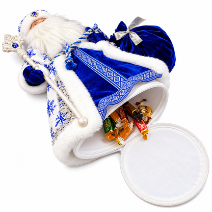 Ded Moroz – Väterchen Frost, 40 cm, Blau-Weiß, mit Geheimfach für Geschenke