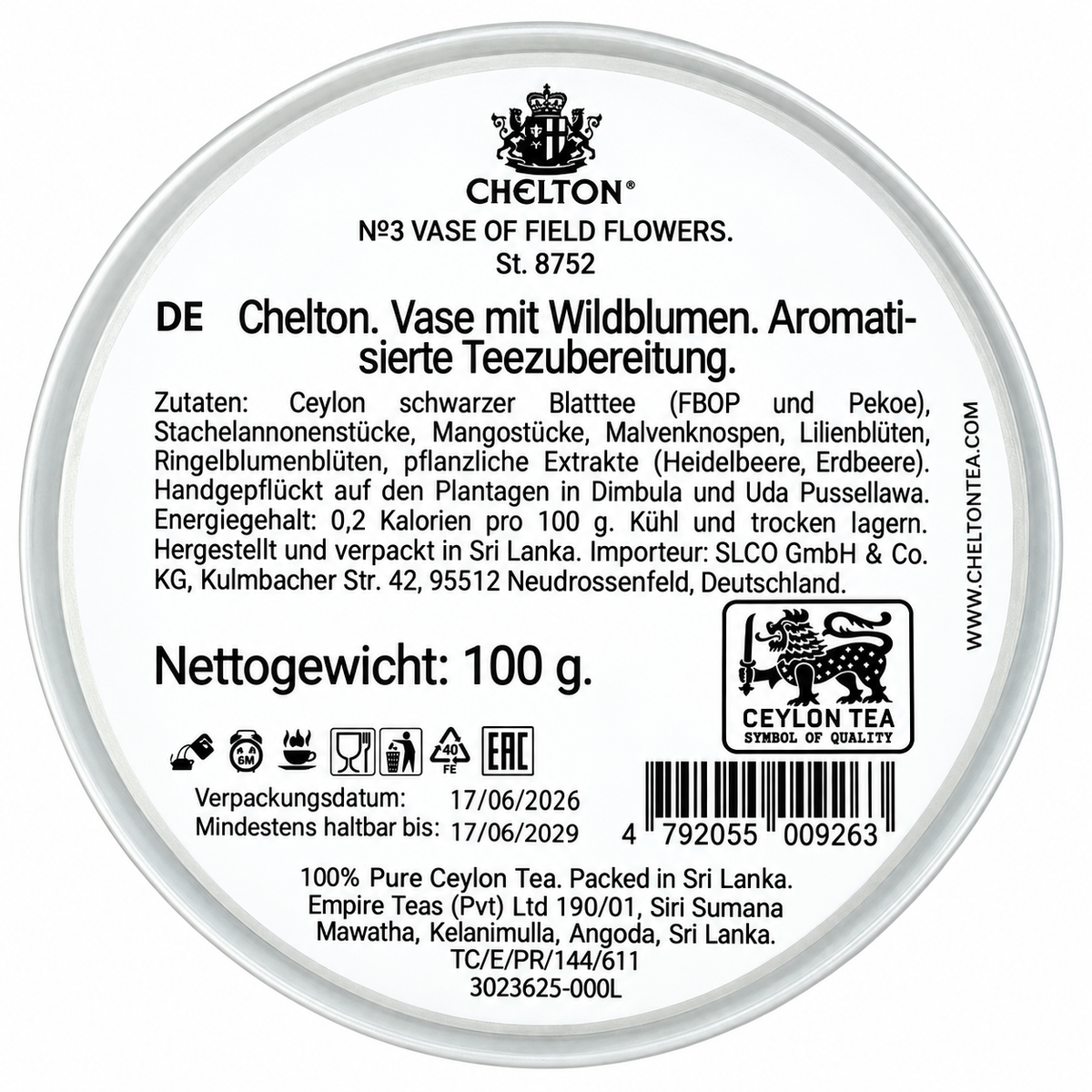 Chelton Blumenvase Feldblumen – Schwarzer Ceylon-Tee mit Früchten und Blüten, 100 g
