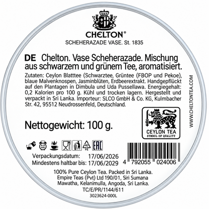 Chelton Tee Vase Scheherazade – Schwarzer und grüner Ceylon-Tee, 100 g