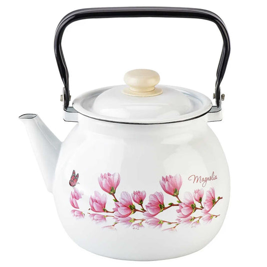 Wasserkessel mit Deckel "Magnolie" emailliert,3,5 L.  Wasserkocher Teekanne