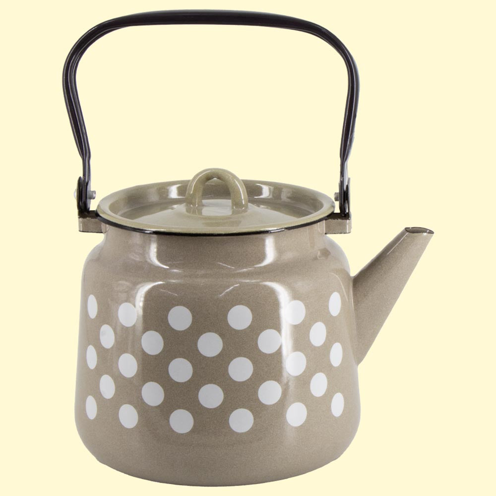 Teekanne, emailliert, 3,5 L  Erbse mit Deckel, Wasserkessel
